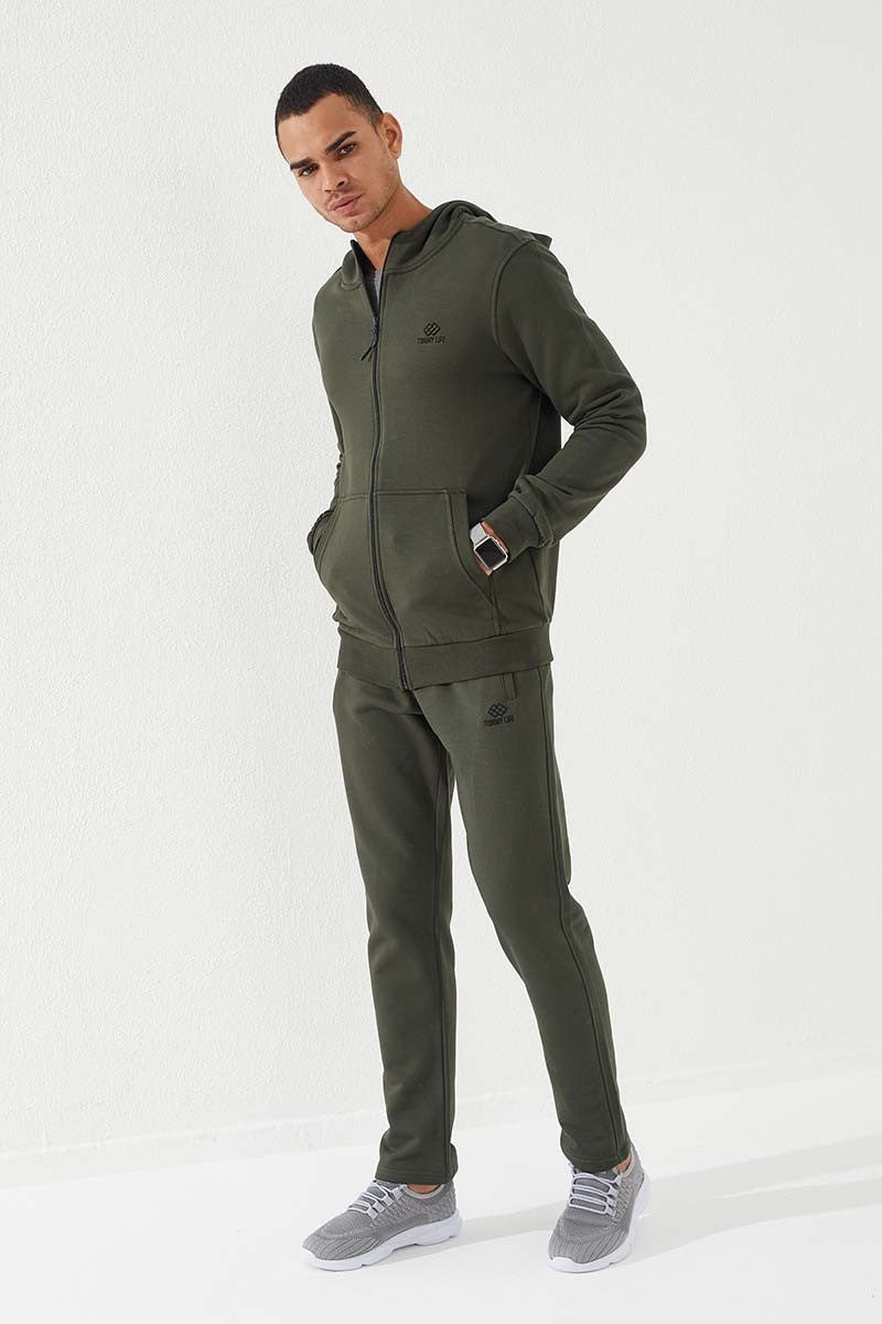 TMY Haki Zippered Standard Fit Hooded Men's Sweatshirt - 87877 - Hoover
