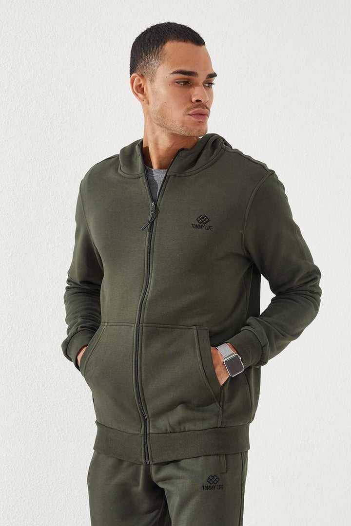 TMY Haki Zippered Standard Fit Hooded Men's Sweatshirt - 87877 - Hoover
