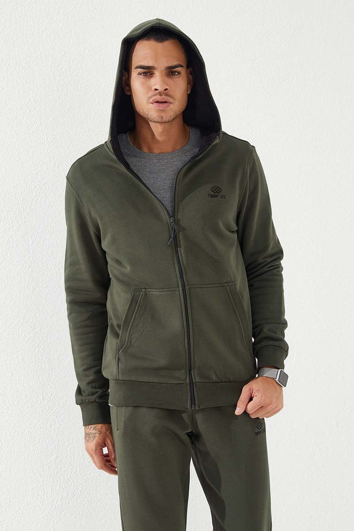 TMY Haki Zippered Standard Fit Hooded Men's Sweatshirt - 87877 - Hoover