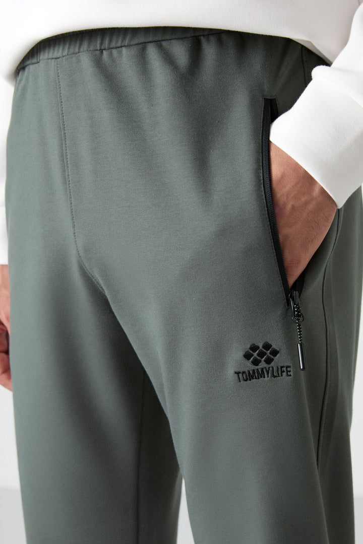 TMY Haki Zippered Three-Pocket Slim Fit Classic Cuff Men's Sweatpants - 84671 - Portland