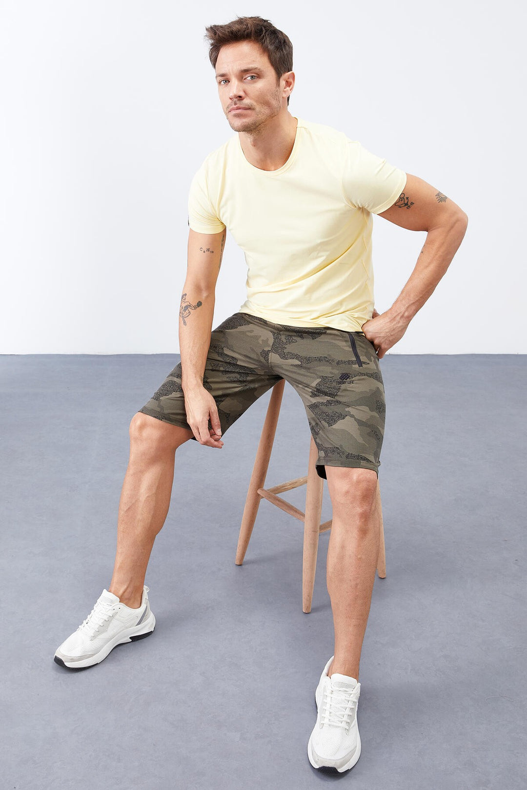 TMY Khaki Camouflage Patterned Standard Fit Men's Shorts - 81157 - Bergen op Zoom
