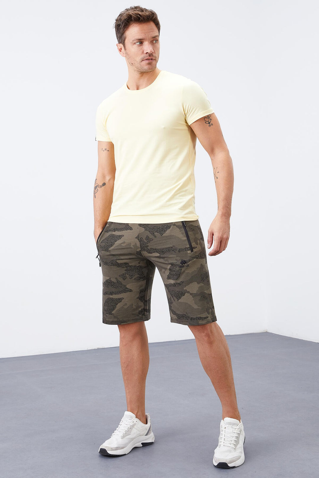 TMY Khaki Camouflage Patterned Standard Fit Men's Shorts - 81157 - Bergen op Zoom