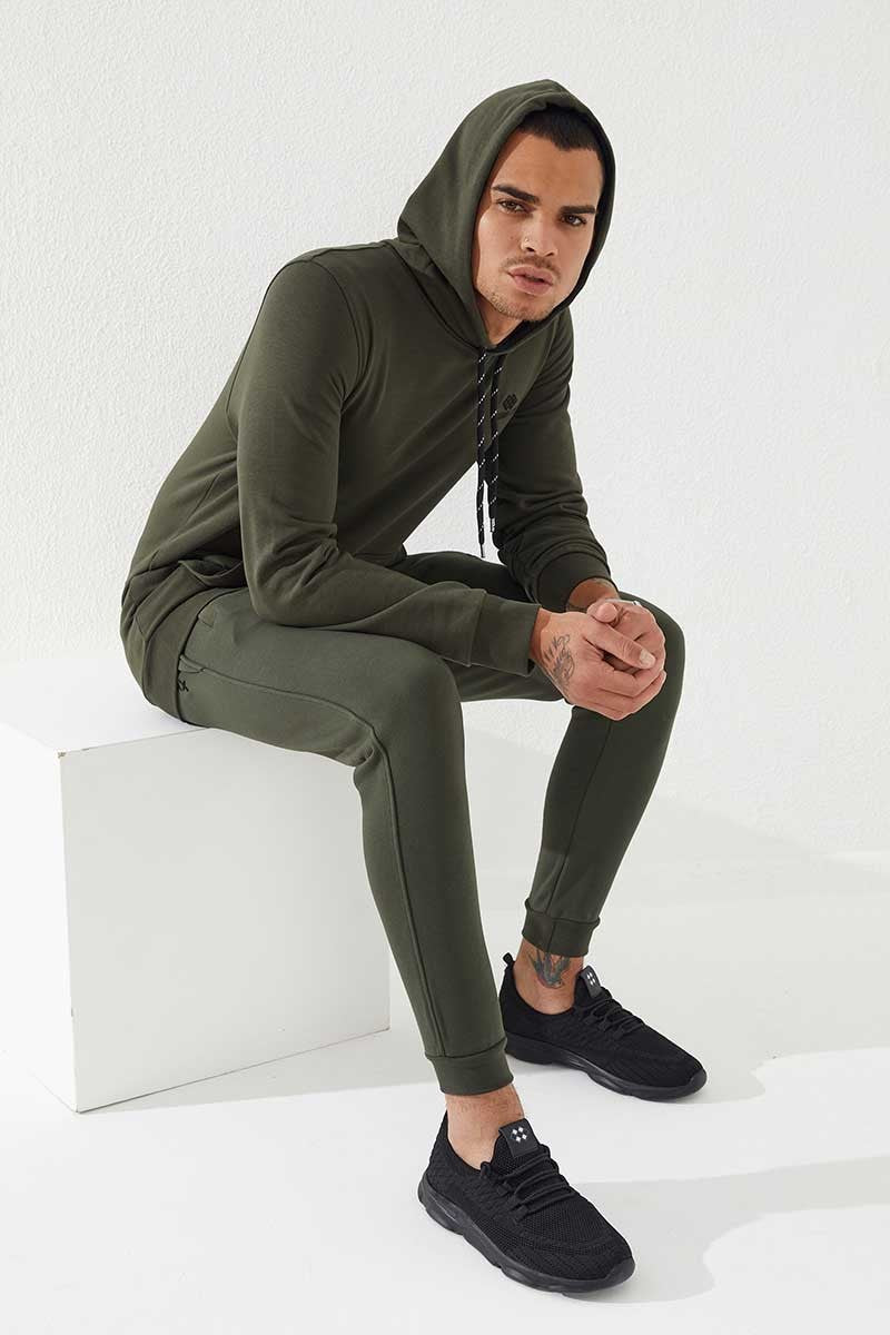 TMY Haki Kangaroo Pocket Standard Fit Hooded Men's Sweatshirt - 87872 - Poway