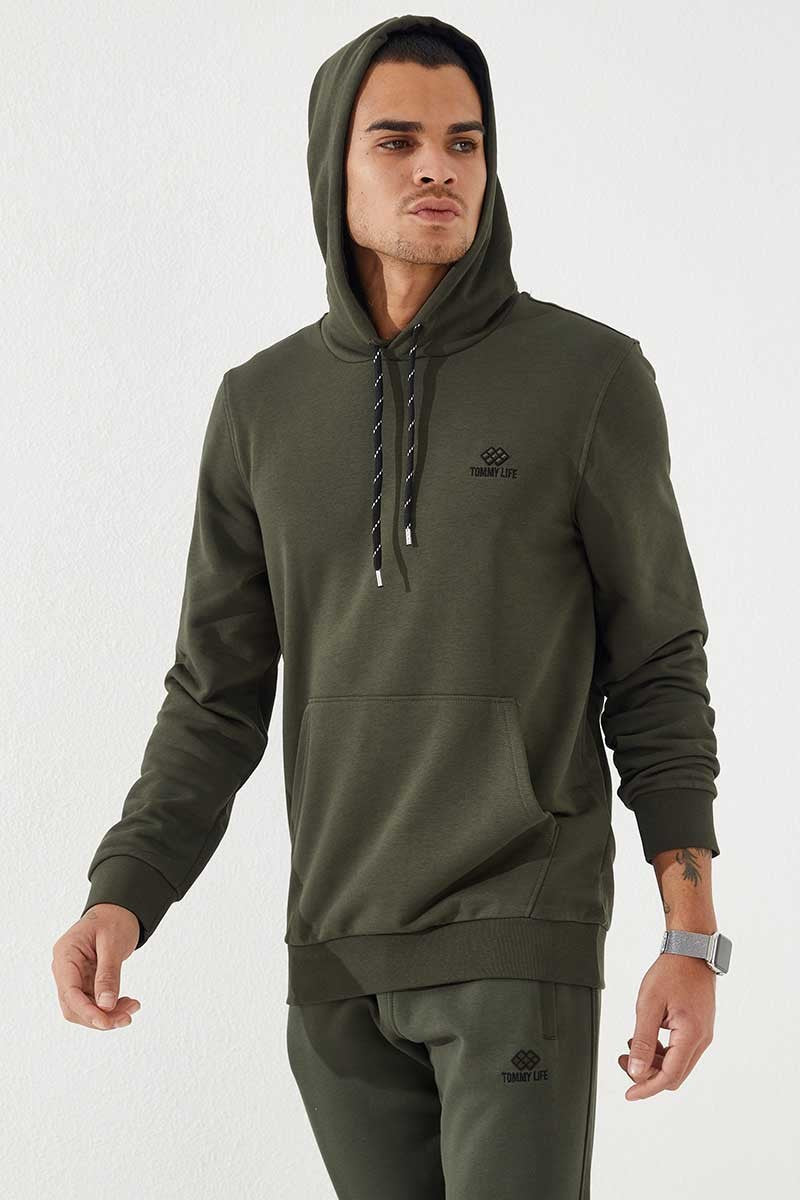 TMY Haki Kangaroo Pocket Standard Fit Hooded Men's Sweatshirt - 87872 - Poway