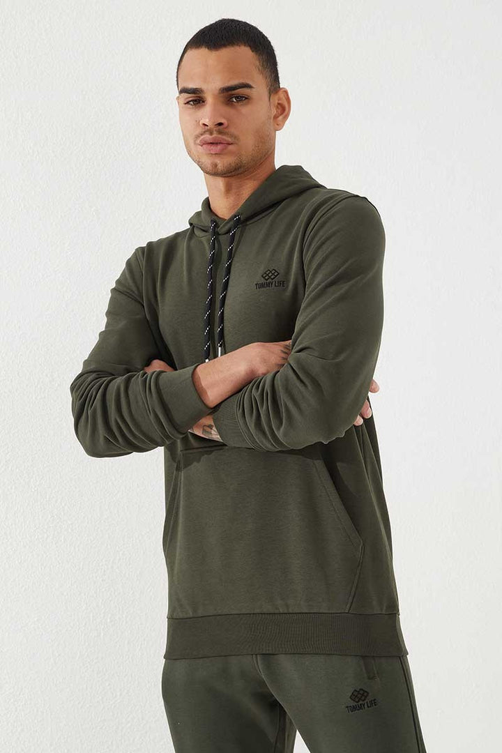 TMY Haki Kangaroo Pocket Standard Fit Hooded Men's Sweatshirt - 87872 - Poway