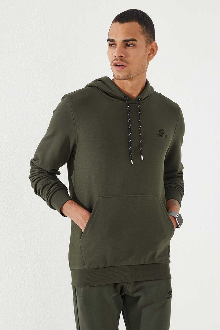 TMY Haki Kangaroo Pocket Standard Fit Hooded Men's Sweatshirt - 87872 - Poway