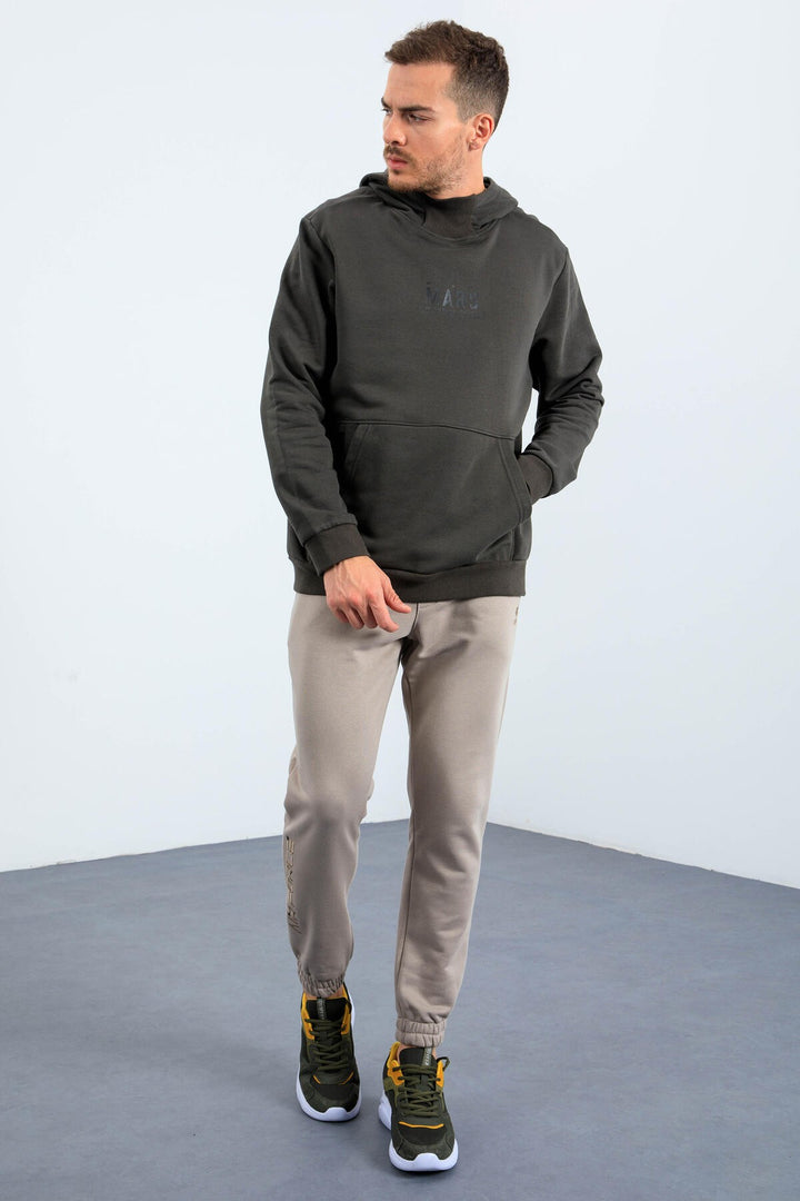 TMY Haki Mars Printed Hooded Comfort Fit Men's Sweatshirt with Chest and Back Print - 88032 - North Shields