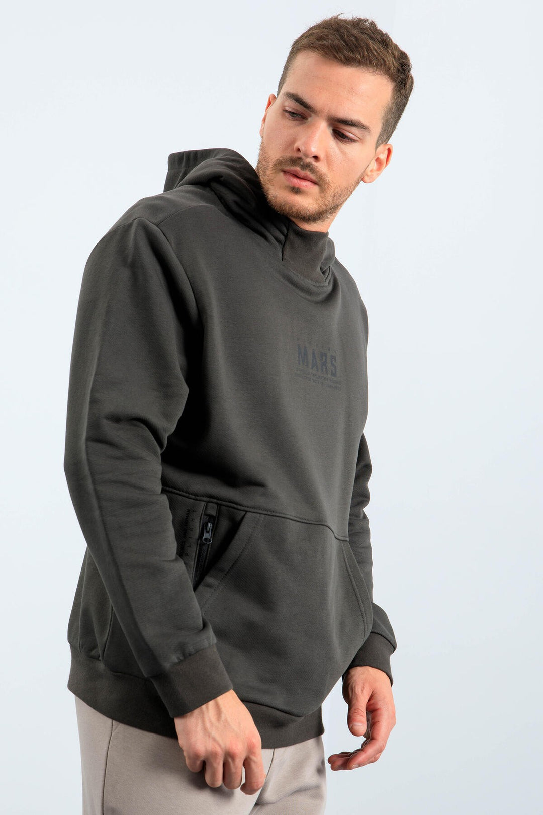 TMY Haki Mars Printed Hooded Comfort Fit Men's Sweatshirt with Chest and Back Print - 88032 - North Shields