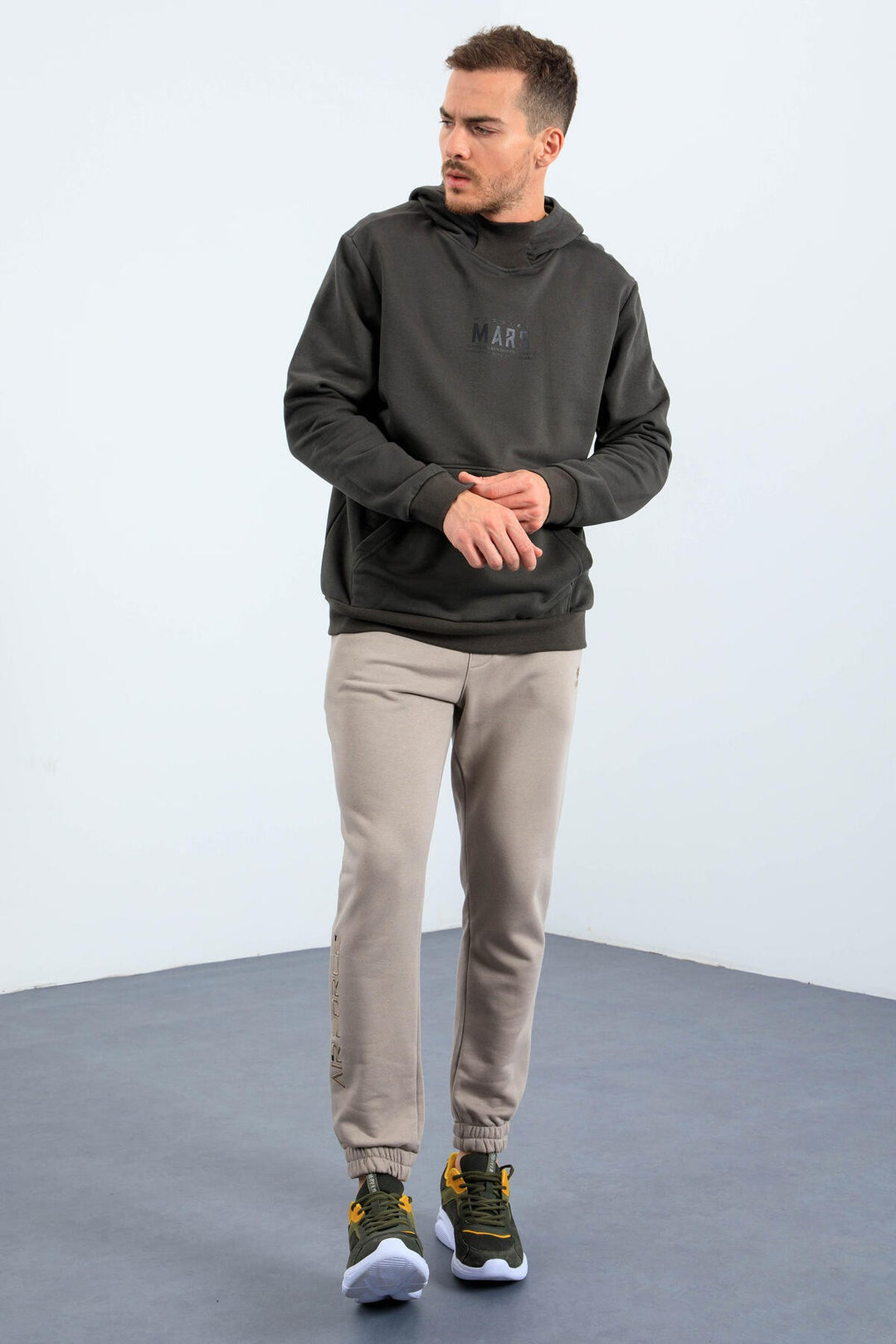 TMY Haki Mars Printed Hooded Comfort Fit Men's Sweatshirt with Chest and Back Print - 88032 - North Shields