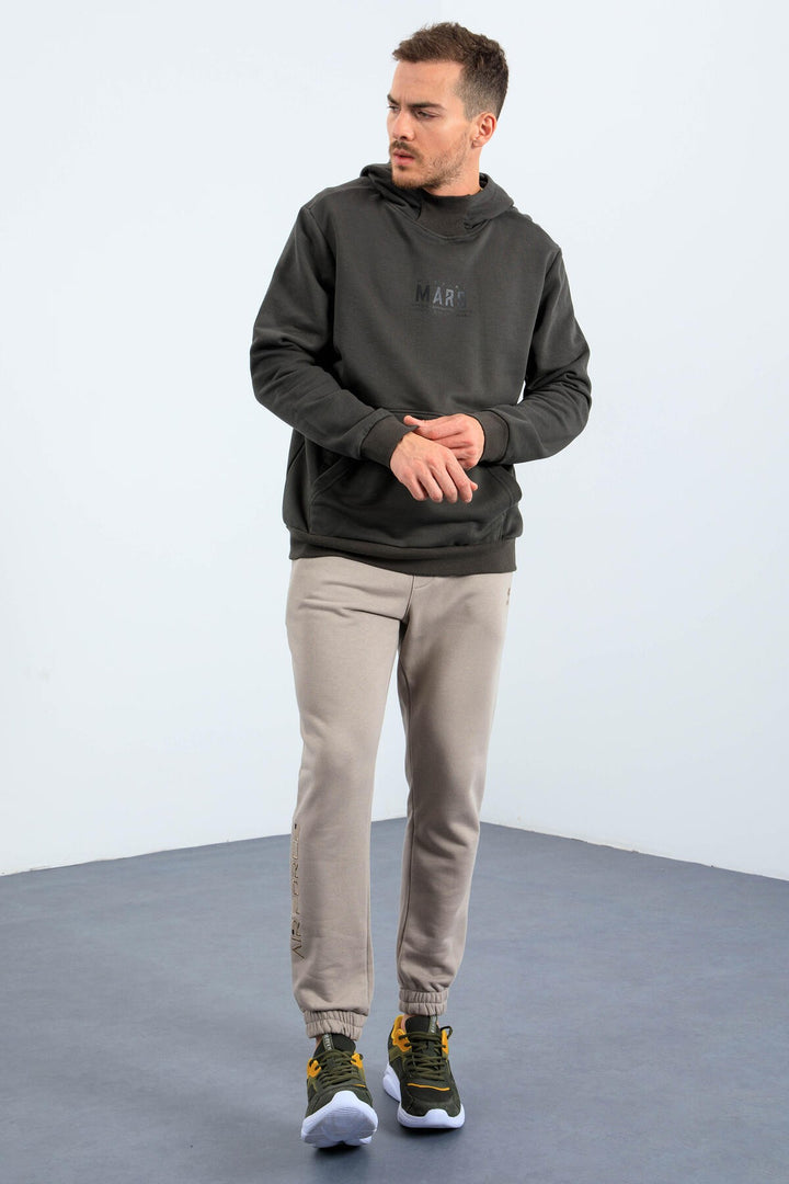 TMY Haki Mars Printed Hooded Comfort Fit Men's Sweatshirt with Chest and Back Print - 88032 - North Shields