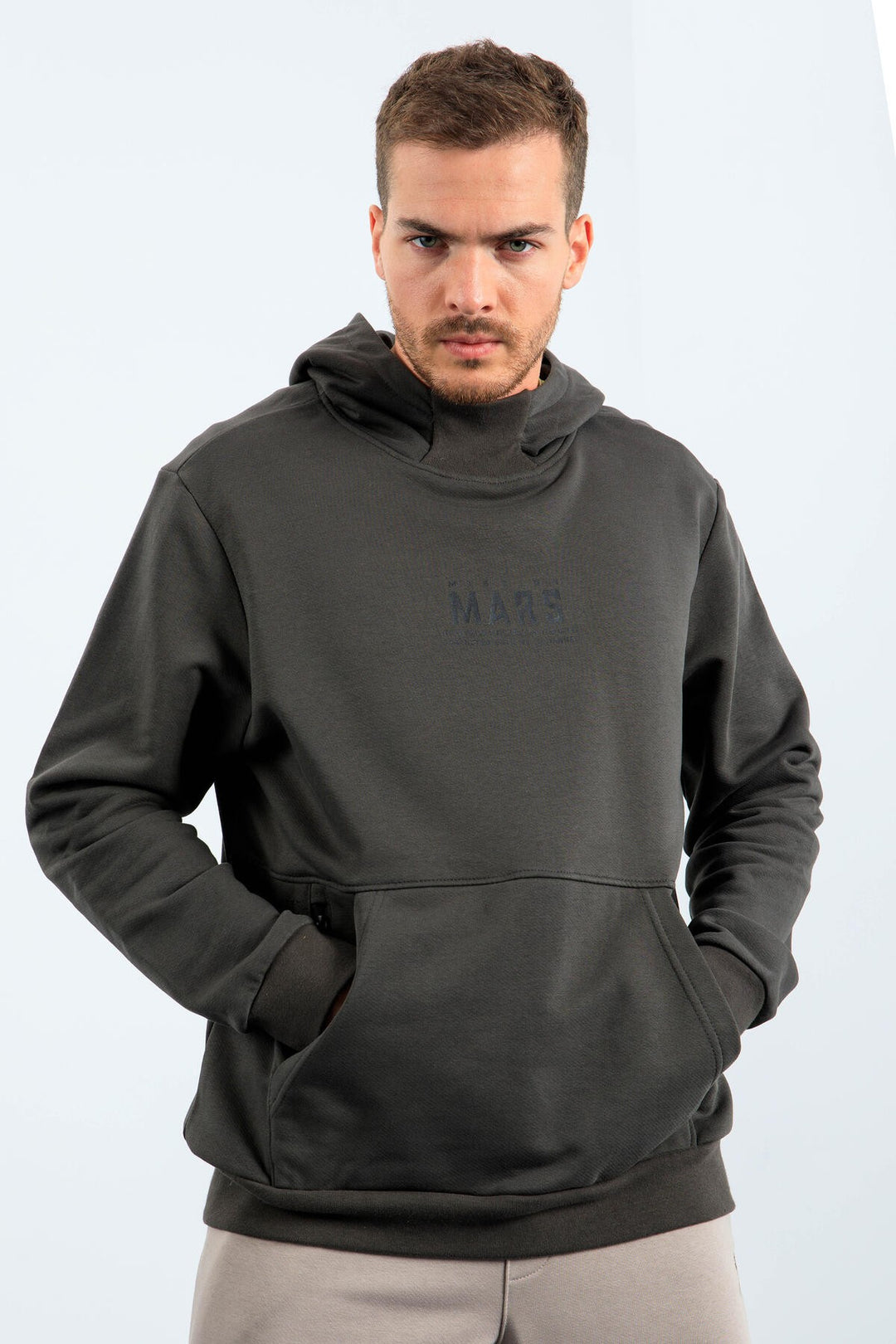 TMY Haki Mars Printed Hooded Comfort Fit Men's Sweatshirt with Chest and Back Print - 88032 - North Shields