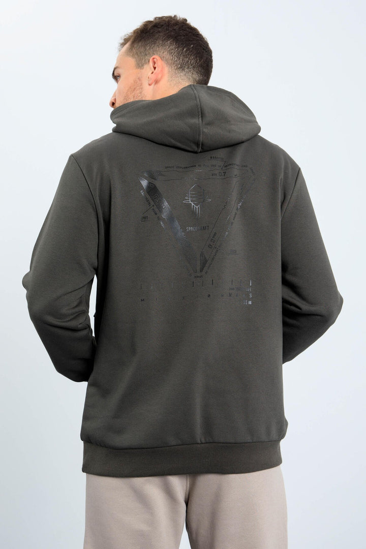 TMY Haki Mars Printed Hooded Comfort Fit Men's Sweatshirt with Chest and Back Print - 88032 - North Shields