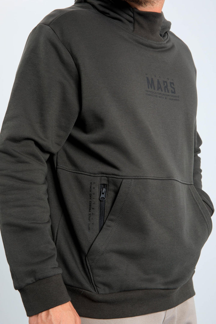 TMY Haki Mars Printed Hooded Comfort Fit Men's Sweatshirt with Chest and Back Print - 88032 - North Shields