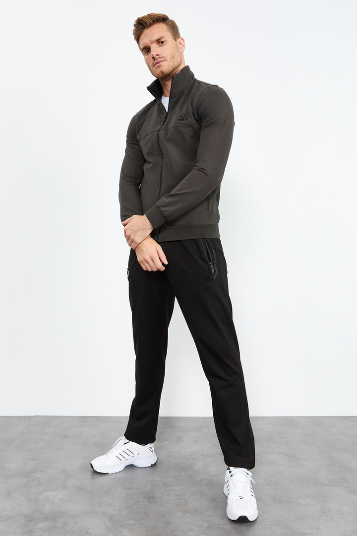 TMY Haki - Black High Neck Zippered Standard Fit Classic Cuff Men's Tracksuit - 85152 - Settimo Torinese