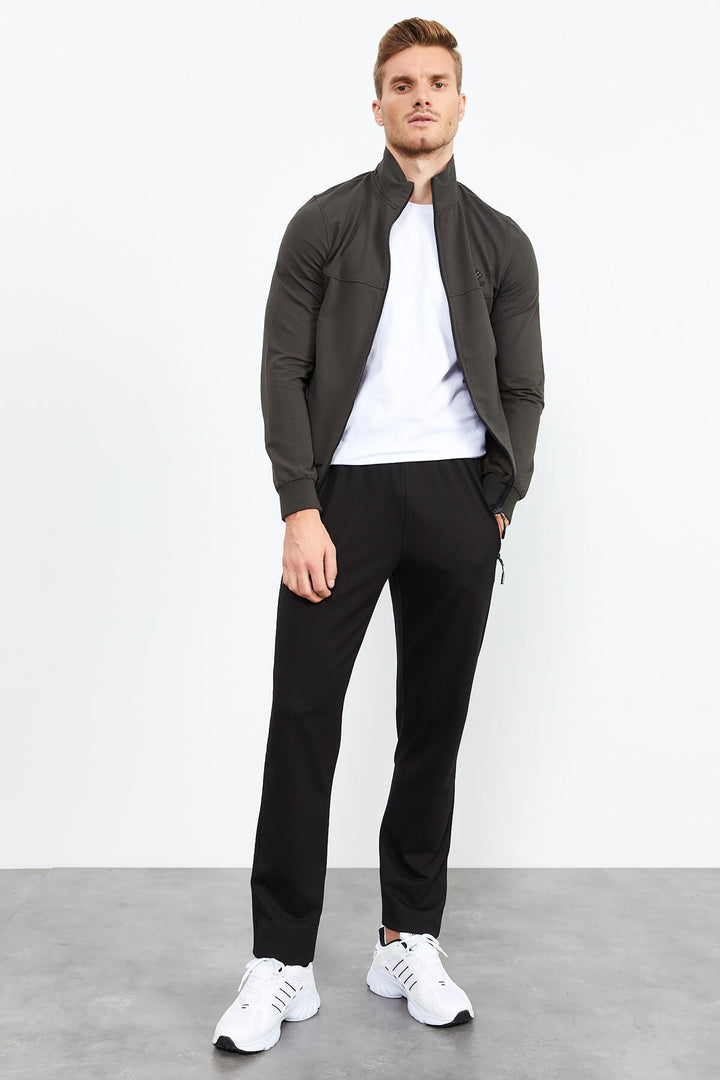 TMY Haki - Black High Neck Zippered Standard Fit Classic Cuff Men's Tracksuit - 85152 - Settimo Torinese