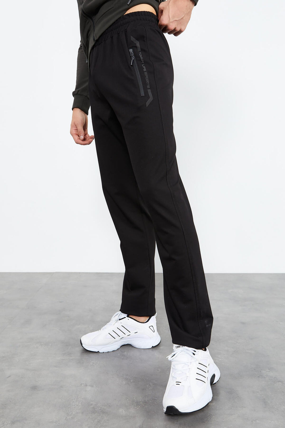 TMY Haki - Black High Neck Zippered Standard Fit Classic Cuff Men's Tracksuit - 85152 - Settimo Torinese