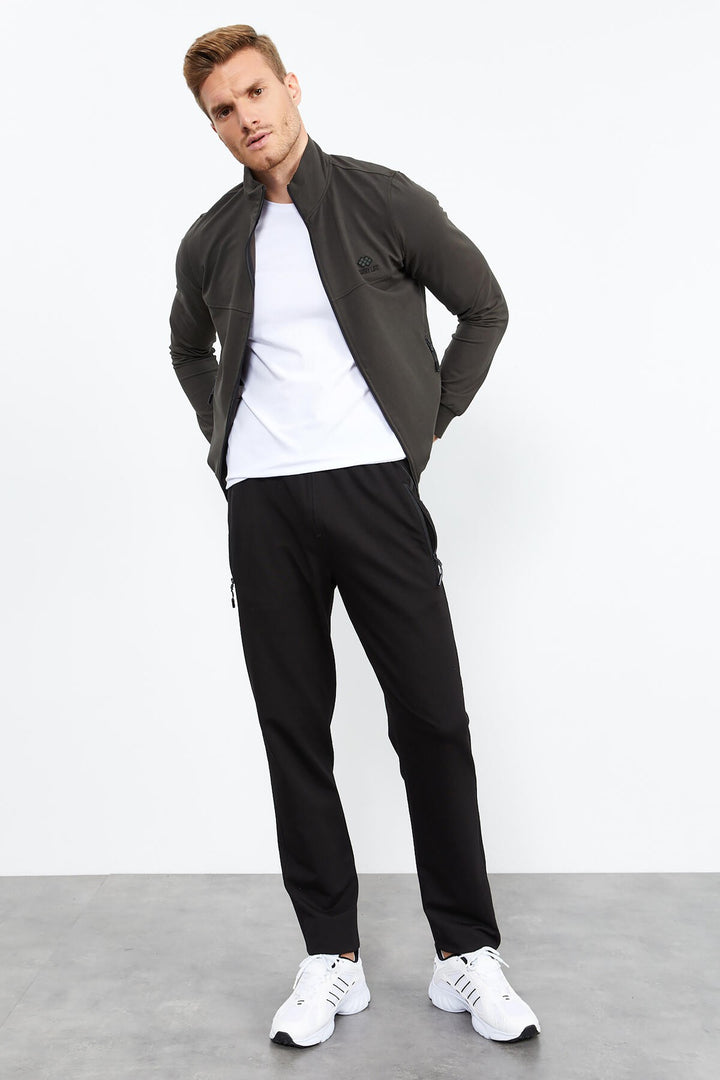 TMY Haki - Black High Neck Zippered Standard Fit Classic Cuff Men's Tracksuit - 85152 - Settimo Torinese
