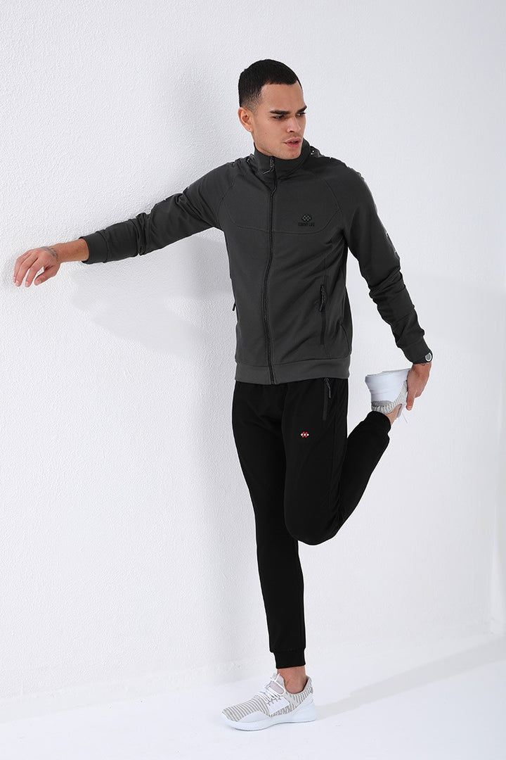 TMY Haki - Black High Neck Striped Printed Standard Mold Cuffed Men's Tracksuit - 85150 - Mount Pleasant