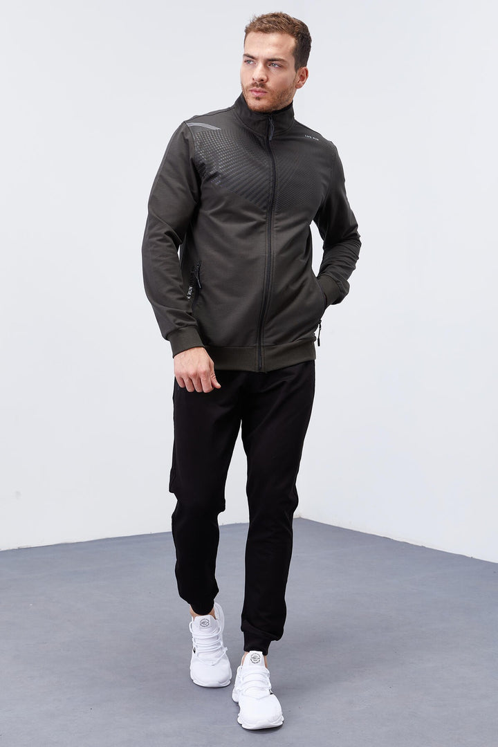 TMY Haki - Black Patterned Standard Mold Cuffed Men's Tracksuit - 85151 - Waterbury