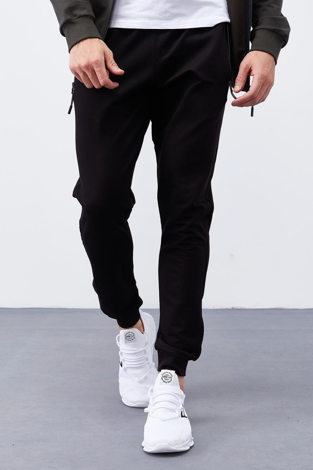 TMY Haki - Black Patterned Standard Mold Cuffed Men's Tracksuit - 85151 - Waterbury