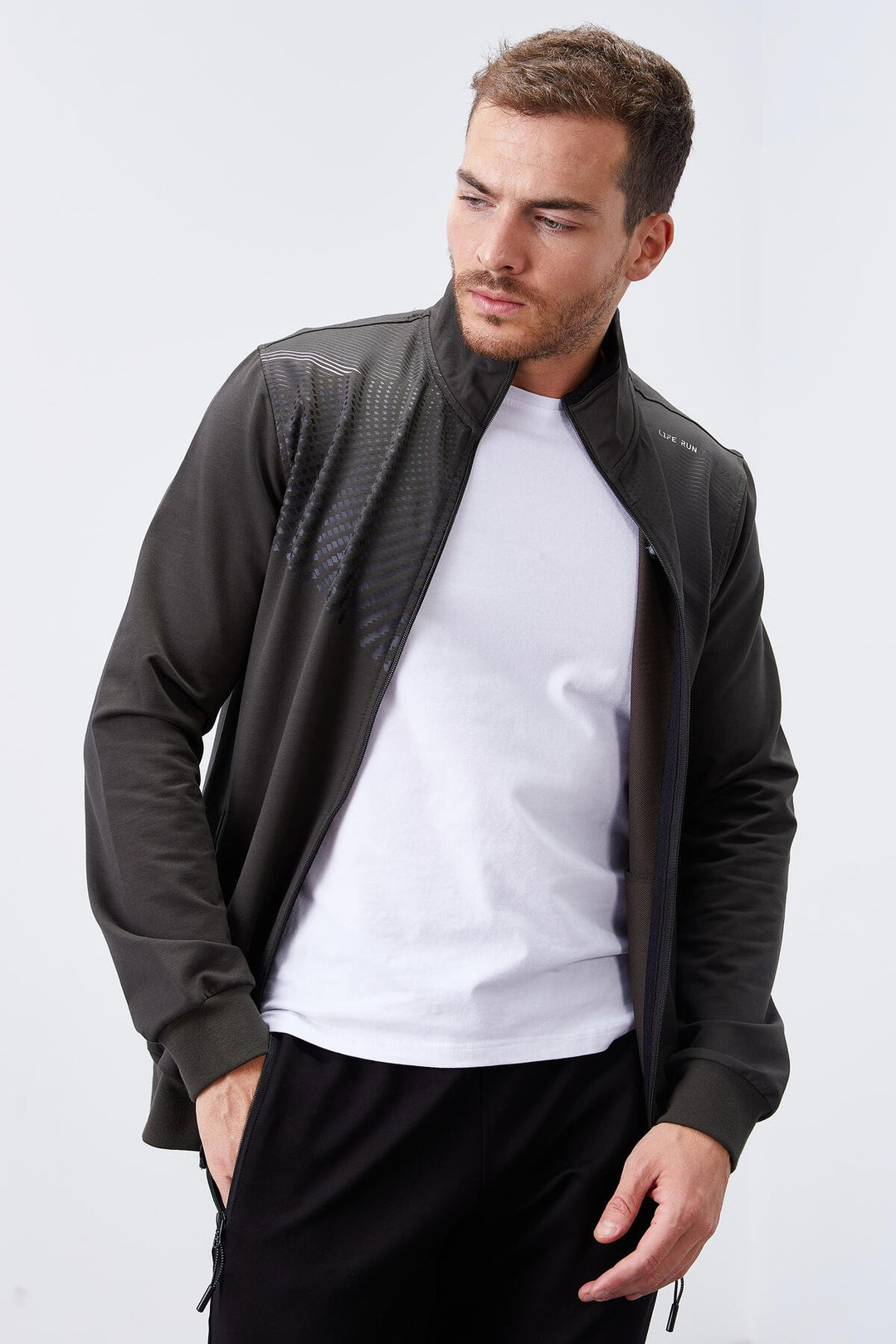 TMY Haki - Black Patterned Standard Mold Cuffed Men's Tracksuit - 85151 - Waterbury
