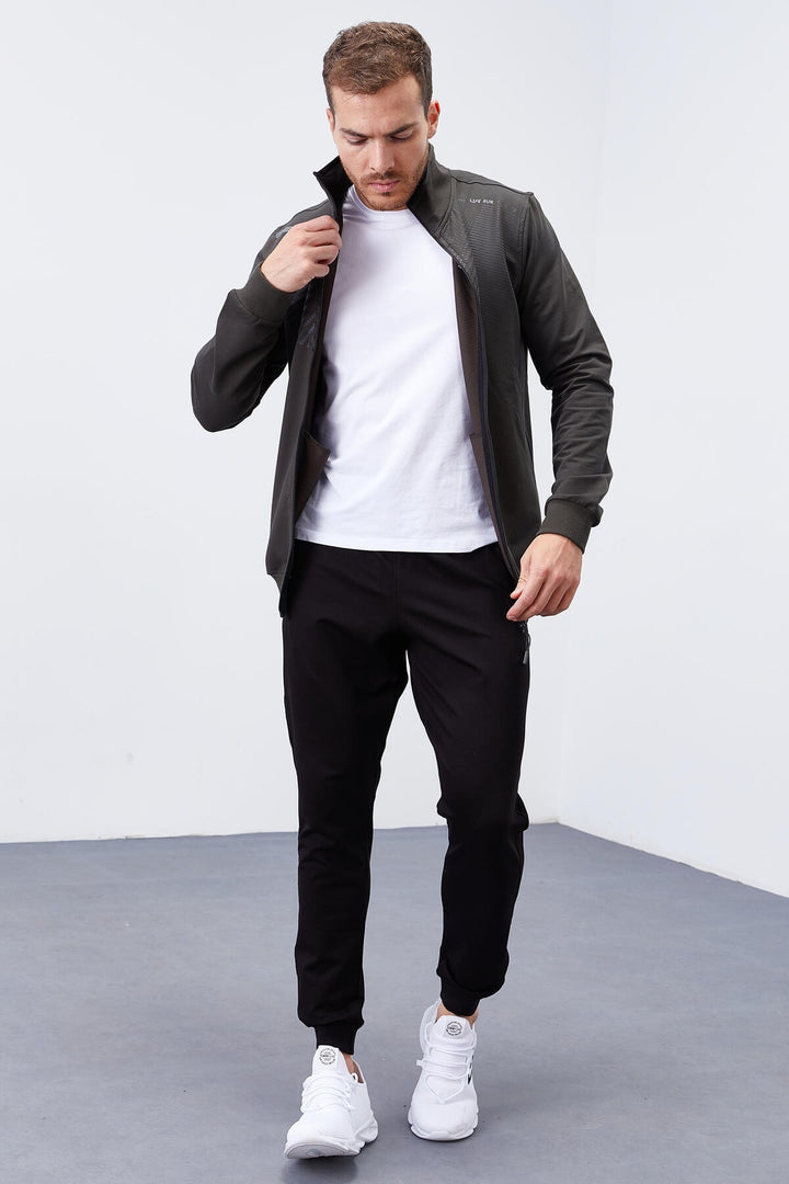 TMY Haki - Black Patterned Standard Mold Cuffed Men's Tracksuit - 85151 - Waterbury