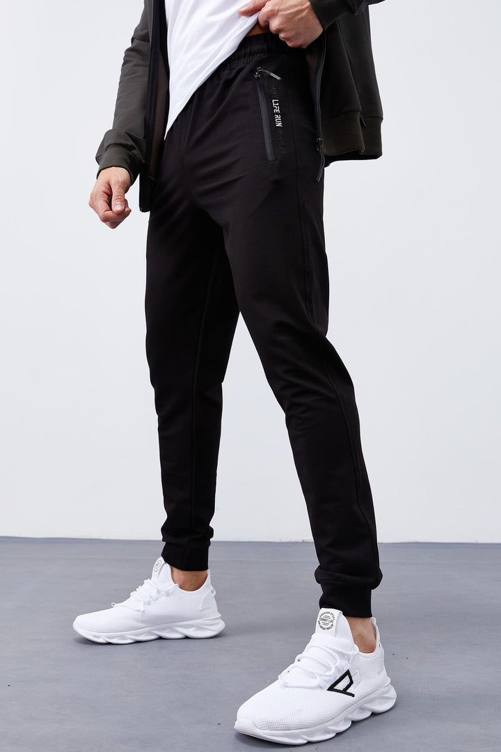TMY Haki - Black Patterned Standard Mold Cuffed Men's Tracksuit - 85151 - Waterbury