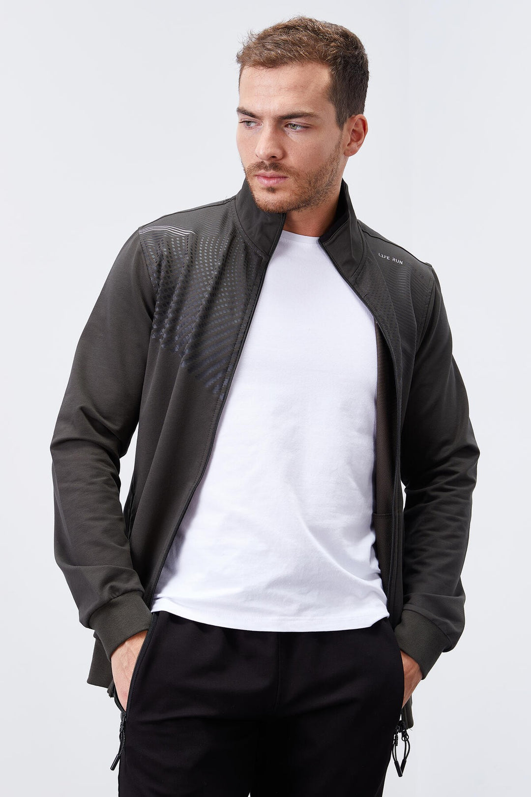 TMY Haki - Black Patterned Standard Mold Cuffed Men's Tracksuit - 85151 - Waterbury