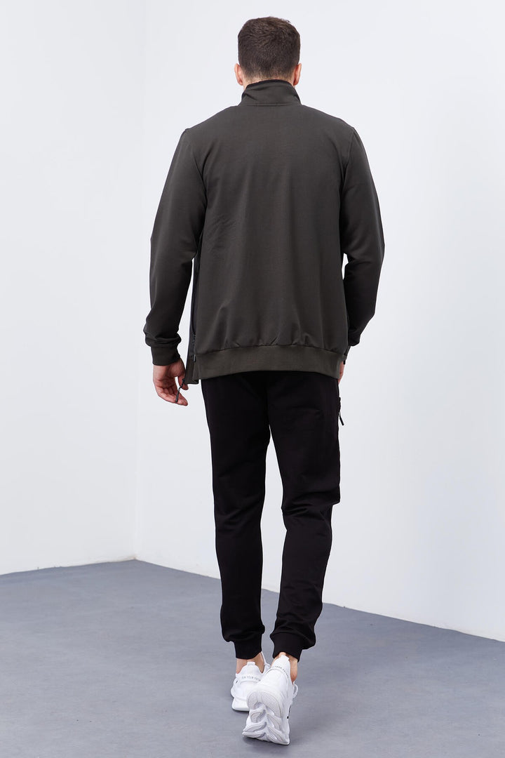 TMY Haki - Black Patterned Standard Mold Cuffed Men's Tracksuit - 85151 - Waterbury