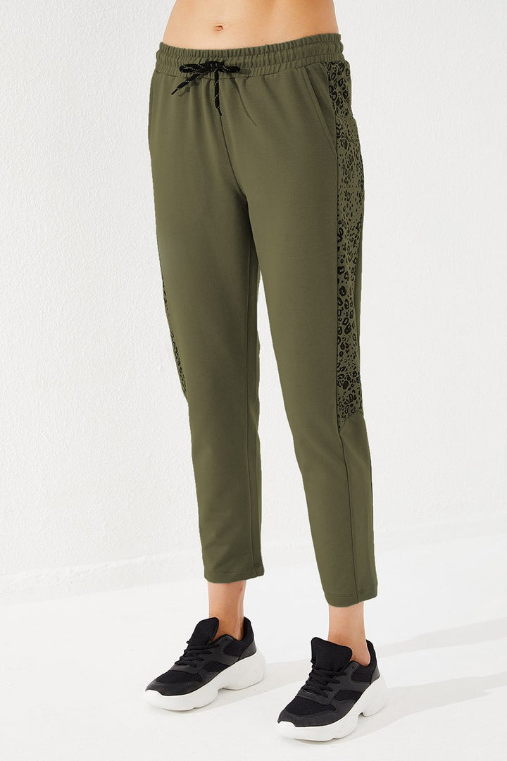 TMY Haki Sides ليوبارد نمط مريح صالح سليم الساق Sweatpants المرأة - 94572 - المزارع