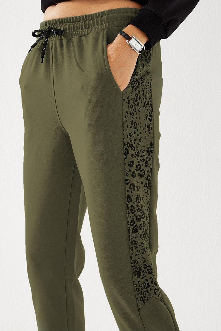 TMY Haki Sides ليوبارد نمط مريح صالح سليم الساق Sweatpants المرأة - 94572 - المزارع