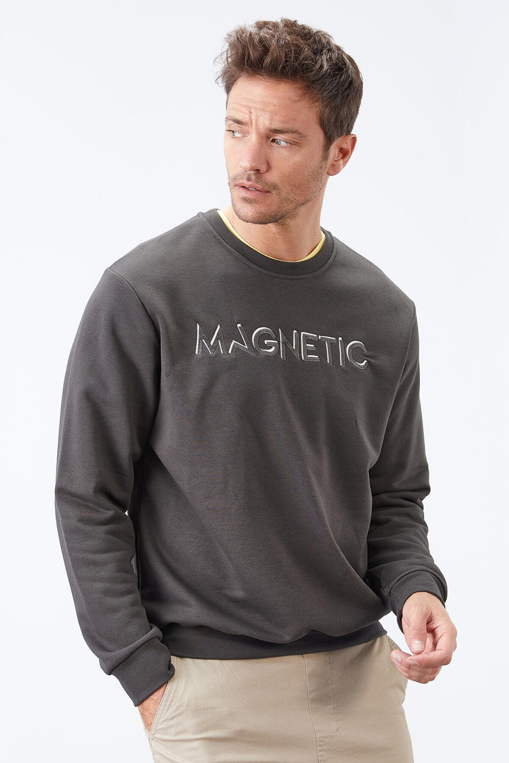 TMY Haki Embroidered Crew Neck Comfort Fit Men's Sweatshirt - 88020 - Pinerolo