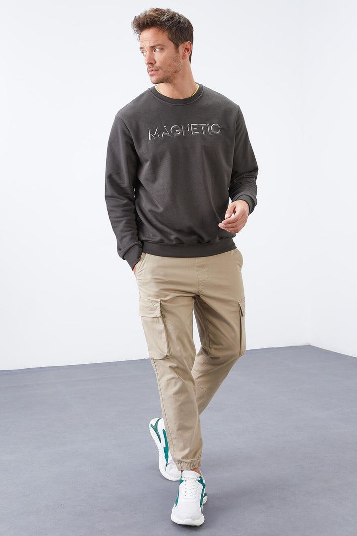 TMY Haki Embroidered Crew Neck Comfort Fit Men's Sweatshirt - 88020 - Pinerolo