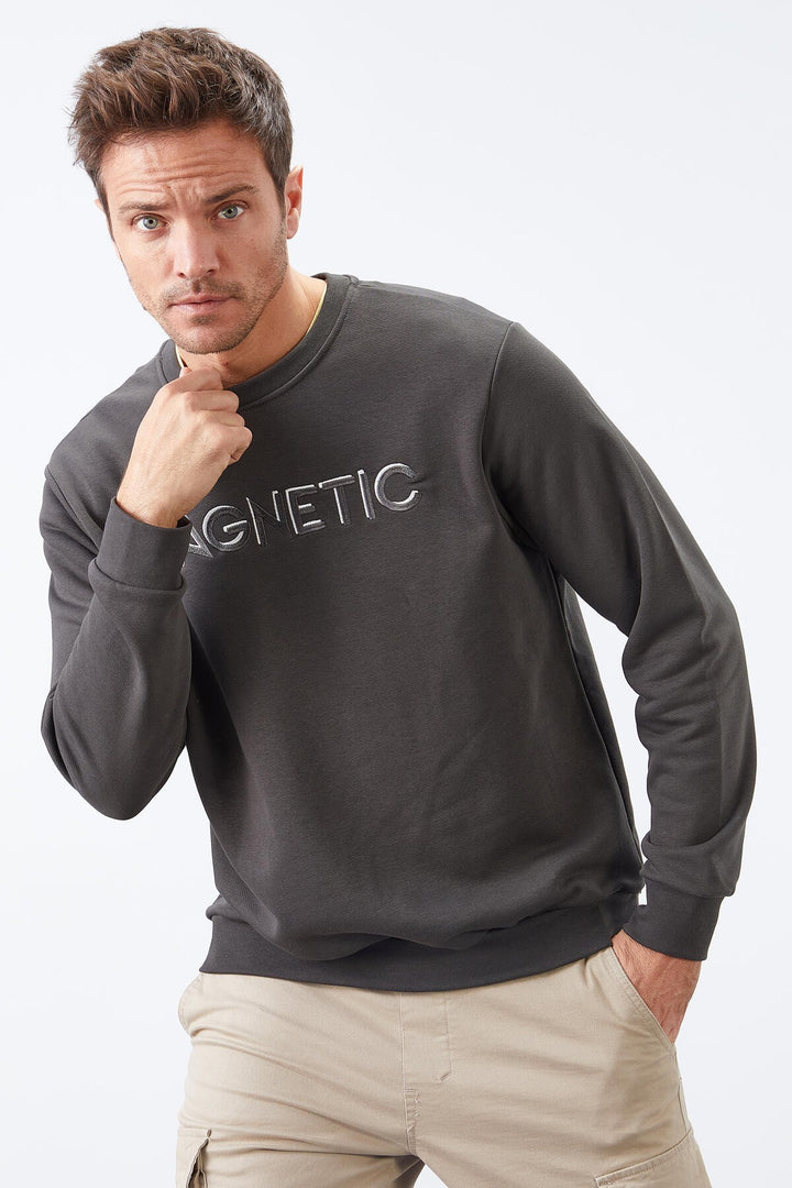TMY Haki Embroidered Crew Neck Comfort Fit Men's Sweatshirt - 88020 - Pinerolo