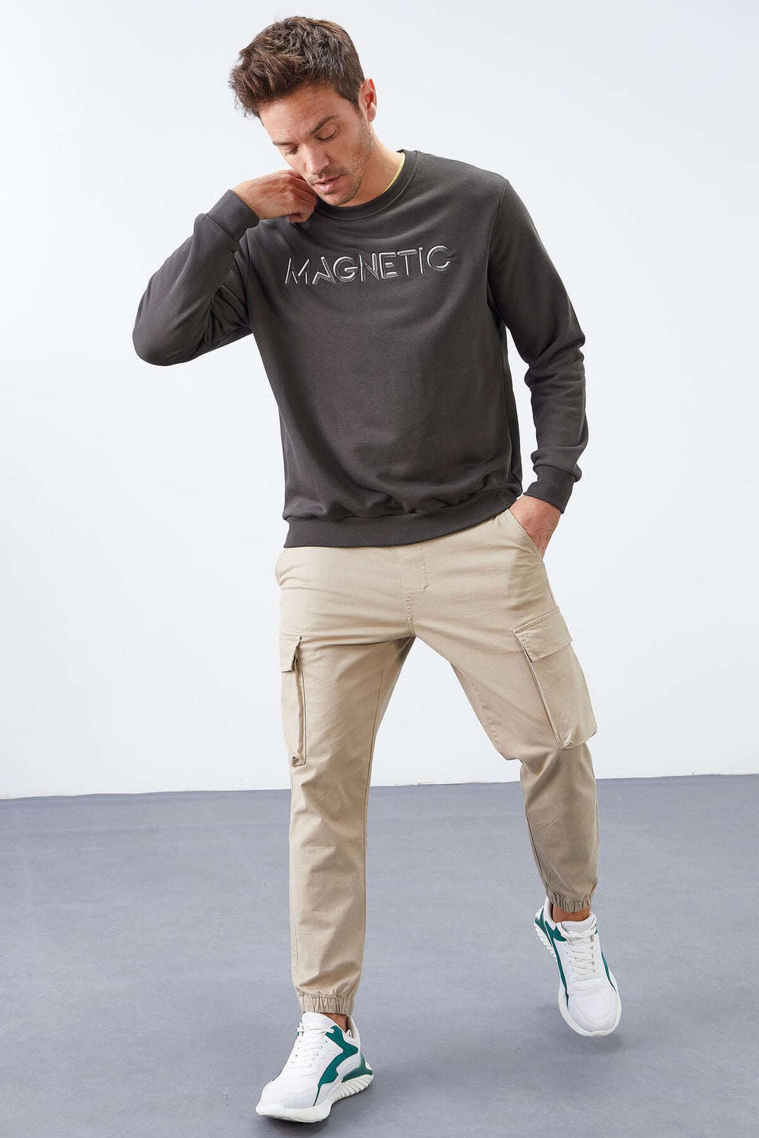 TMY Haki Embroidered Crew Neck Comfort Fit Men's Sweatshirt - 88020 - Pinerolo