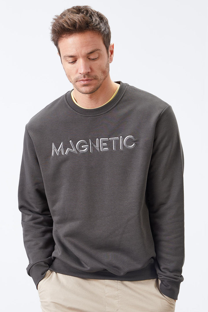 TMY Haki Embroidered Crew Neck Comfort Fit Men's Sweatshirt - 88020 - Pinerolo