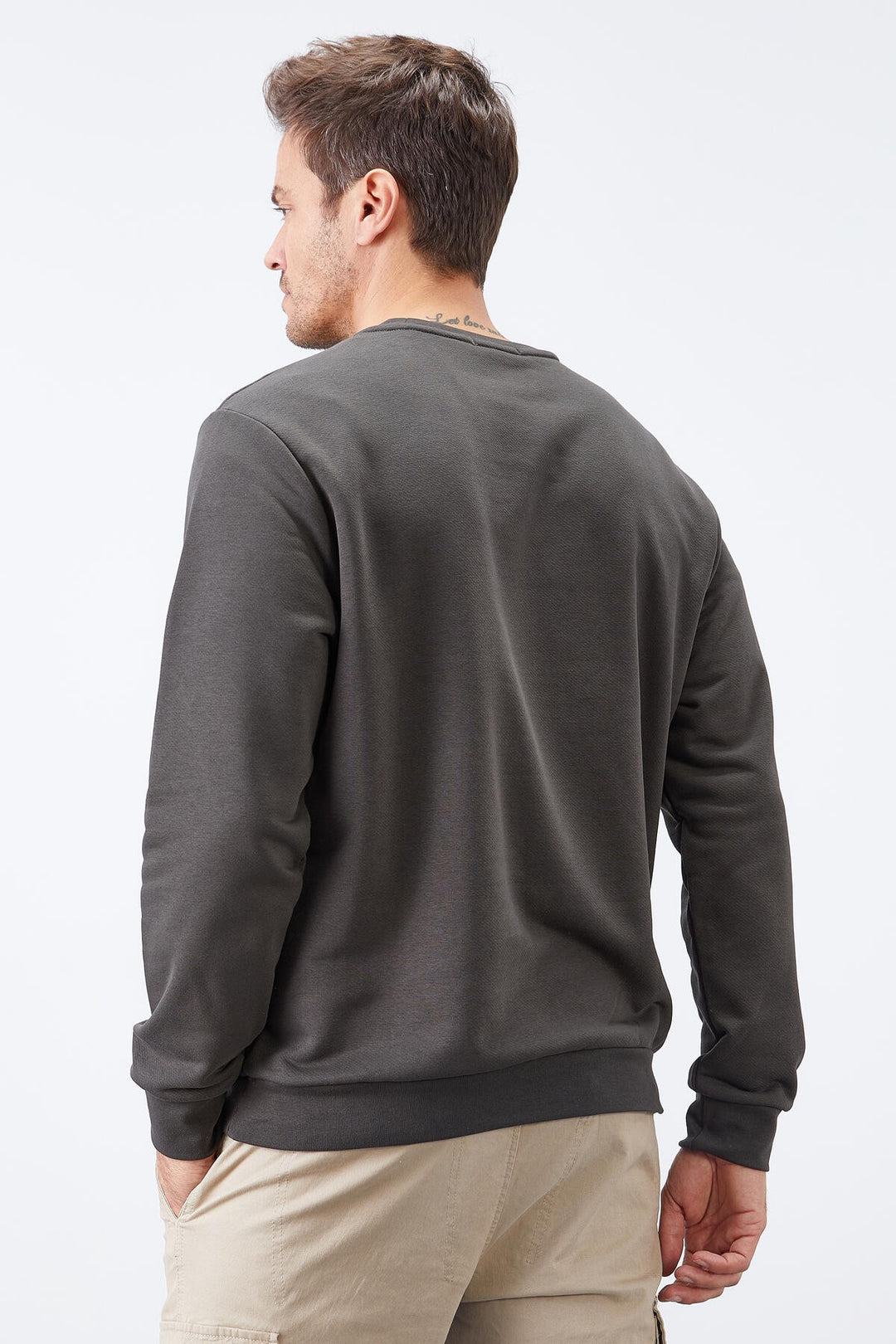 TMY Haki Embroidered Crew Neck Comfort Fit Men's Sweatshirt - 88020 - Pinerolo