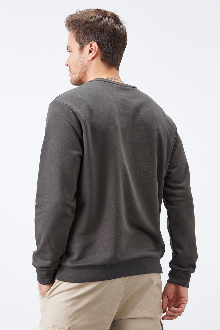 TMY Haki Embroidered Crew Neck Comfort Fit Men's Sweatshirt - 88020 - Pinerolo