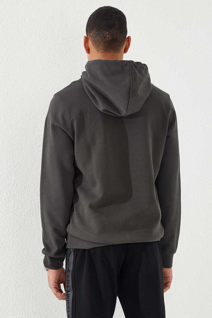 TMY Hooded Men's Sweatshirt with Haki Embroidered Writing Standard Mold - 87887 - Clovis