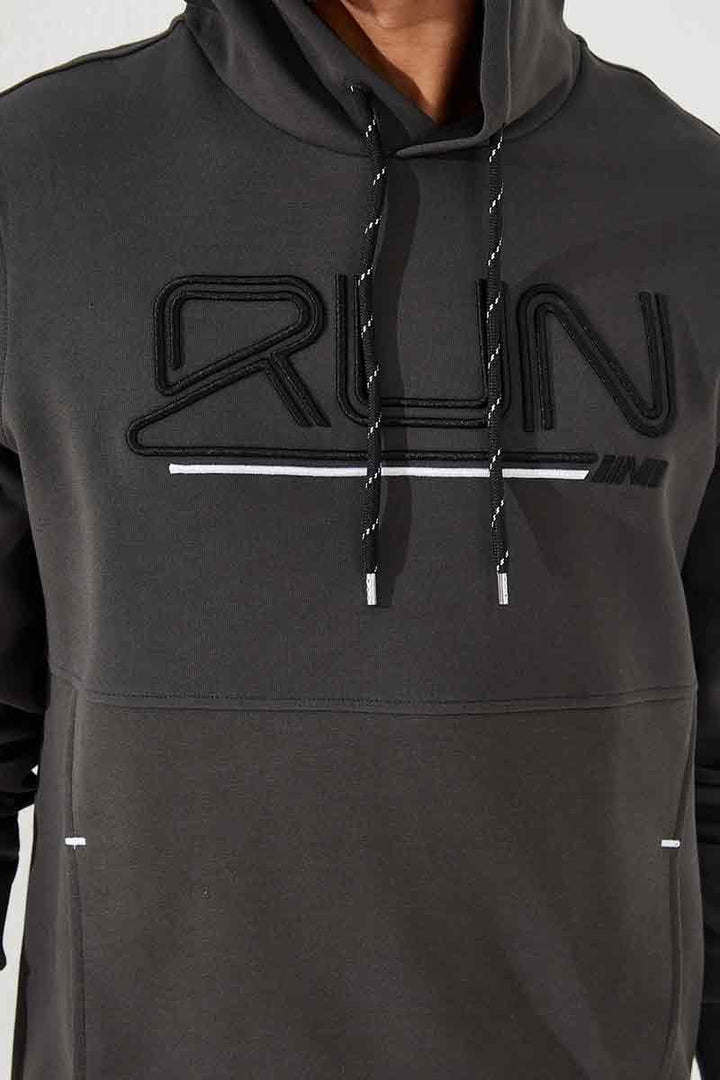 TMY Hooded Men's Sweatshirt with Haki Embroidered Writing Standard Mold - 87887 - Clovis