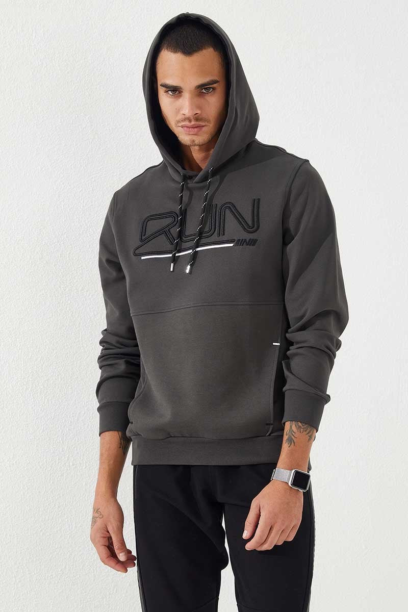 TMY Hooded Men's Sweatshirt with Haki Embroidered Writing Standard Mold - 87887 - Clovis