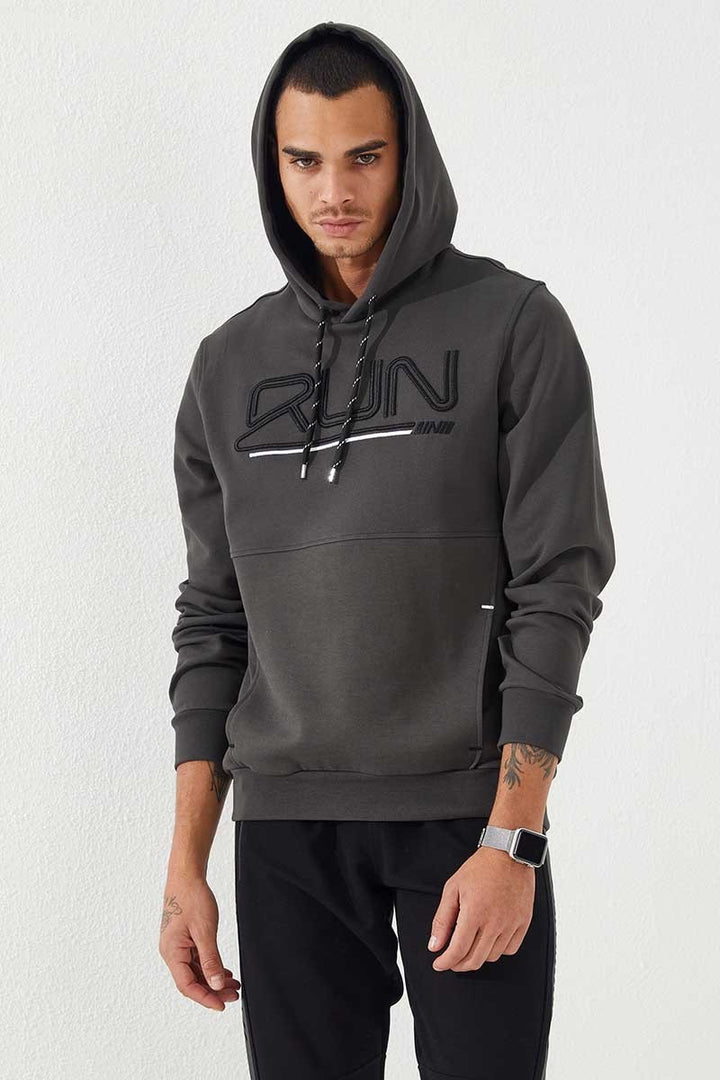 TMY Hooded Men's Sweatshirt with Haki Embroidered Writing Standard Mold - 87887 - Clovis