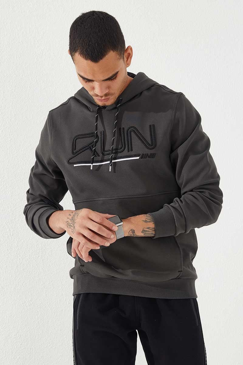 TMY Hooded Men's Sweatshirt with Haki Embroidered Writing Standard Mold - 87887 - Clovis