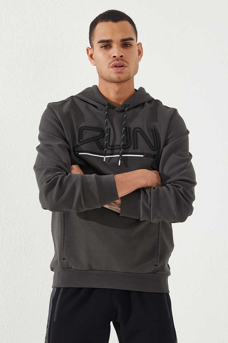 TMY Hooded Men's Sweatshirt with Haki Embroidered Writing Standard Mold - 87887 - Clovis
