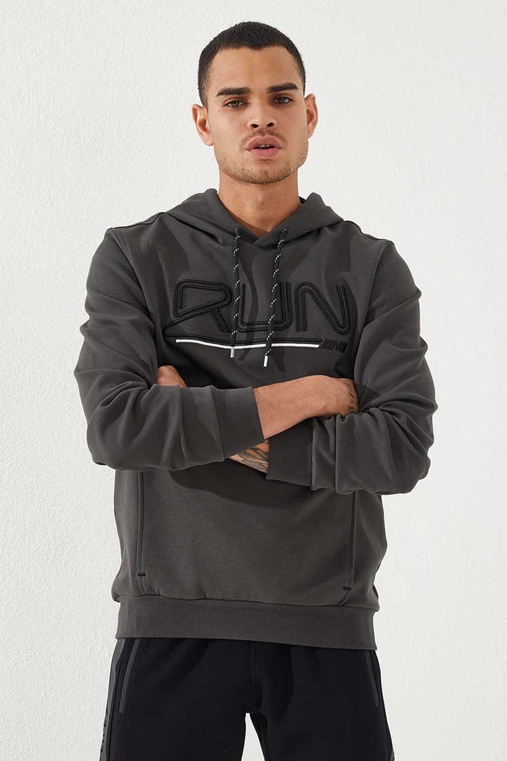 TMY Hooded Men's Sweatshirt with Haki Embroidered Writing Standard Mold - 87887 - Clovis
