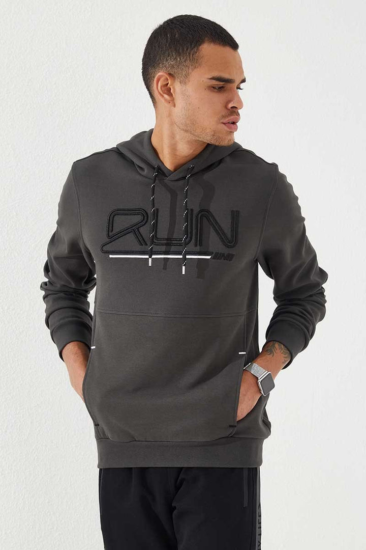 TMY Hooded Men's Sweatshirt with Haki Embroidered Writing Standard Mold - 87887 - Clovis