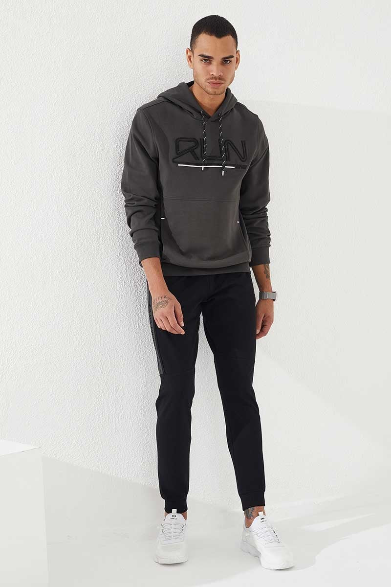 TMY Hooded Men's Sweatshirt with Haki Embroidered Writing Standard Mold - 87887 - Clovis