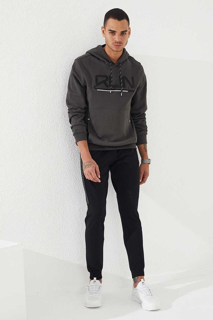 TMY Hooded Men's Sweatshirt with Haki Embroidered Writing Standard Mold - 87887 - Clovis