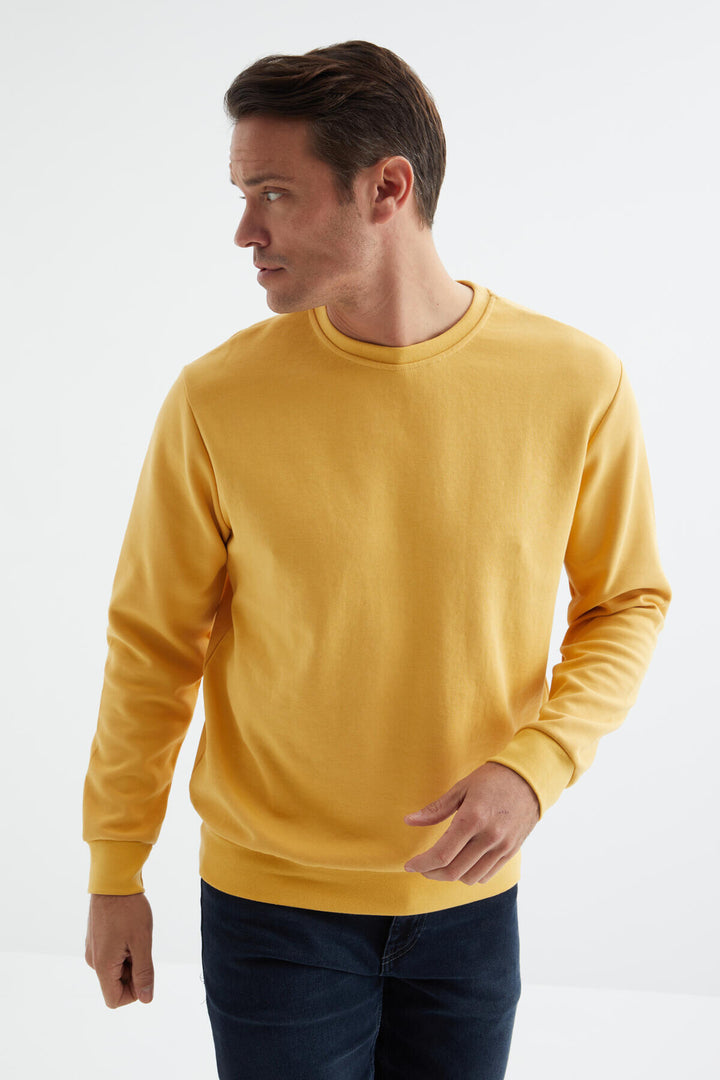 TMY Mustard Basic Round Neck Comfort Fit Men's Sweatshirt - 88053 - Meyzieu