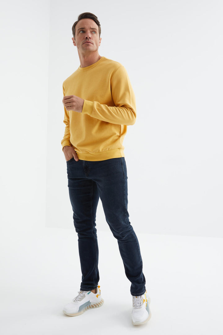 TMY Mustard Basic Round Neck Comfort Fit Men's Sweatshirt - 88053 - Meyzieu